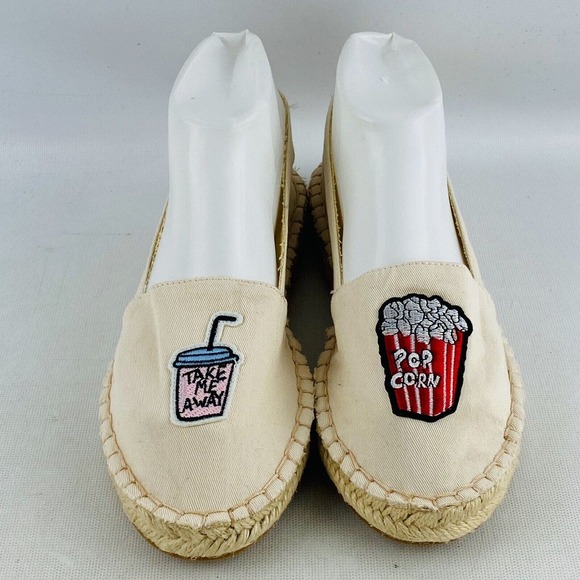 Womens 8.5 Bamboo Maldives Espadrilles Popcorn Drink Ivory Canvas Slip On‎ Shoes - Picture 1 of 12